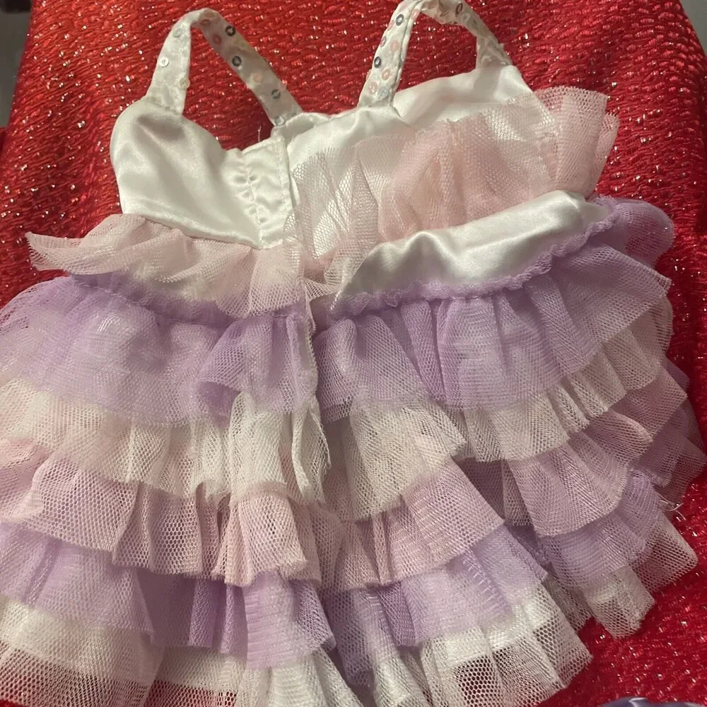 Build A Bear Workshop- Pink Lavender White Tulle Sparkle dress  Butterfly Shoes